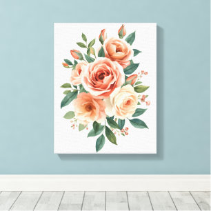Impression Florale Aquarelle de Roses Rose Tendre