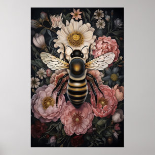 Impression florale d'abeille bourdonneuse lunatiqu