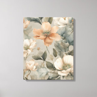 Impression Florale de Cottage Vert Sauge Orange Pâ