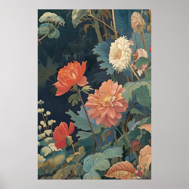 Impression florale de dahlia Art mural de jardin b (Devant)