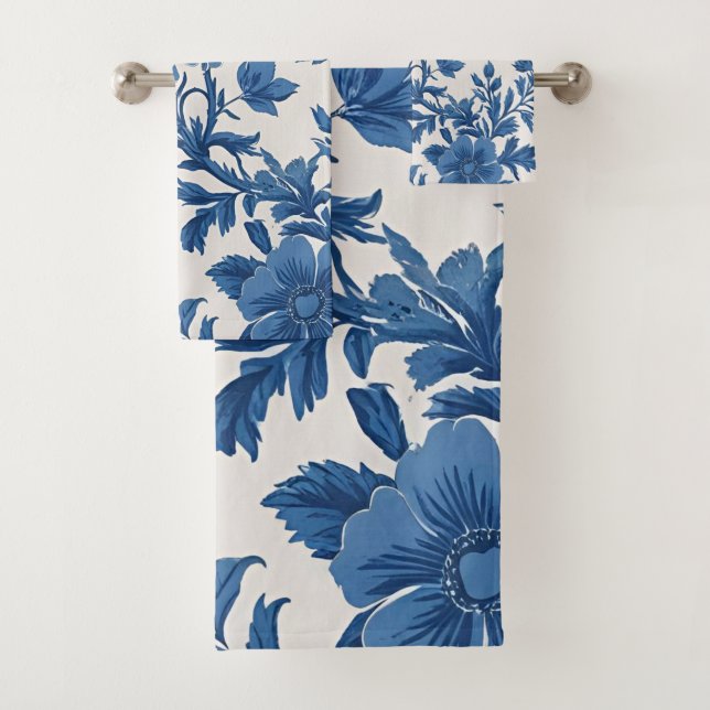 Impression florale d'inspiration victorienne bleue (En situation)