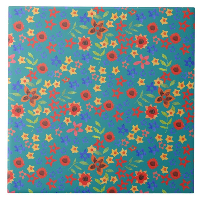 Impression florale rétro chic sur carreaux céramiq (Devant)