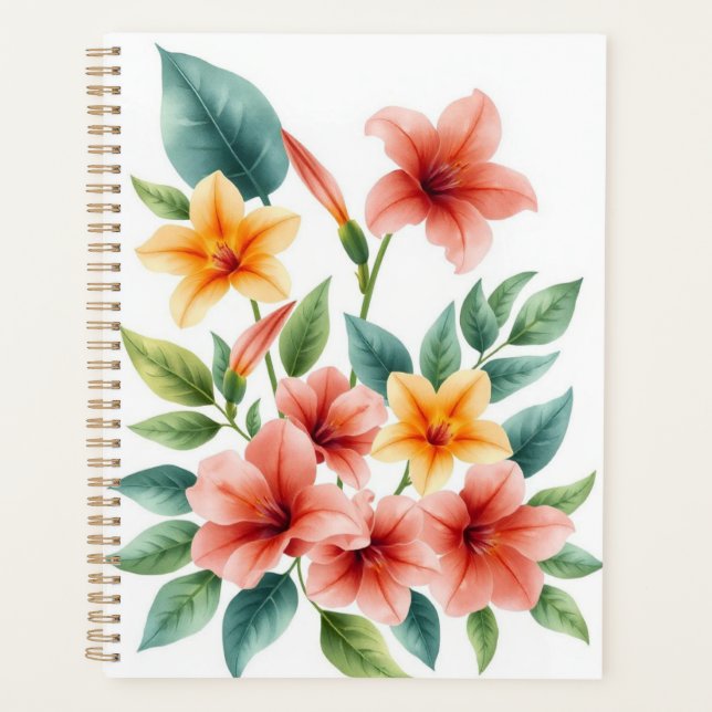 Impression florale tropicale à l'aquarelle jaune (Devant)