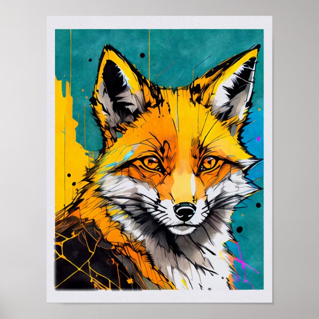 Impression fox moderne couleurs vives yeux noirs o (Devant)