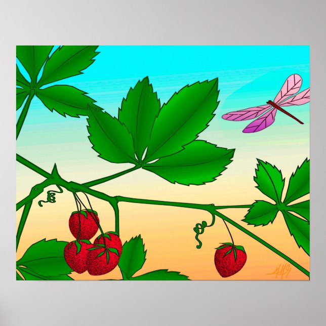 Impression "Fraises sur une succursale" avec bordu (Devant)