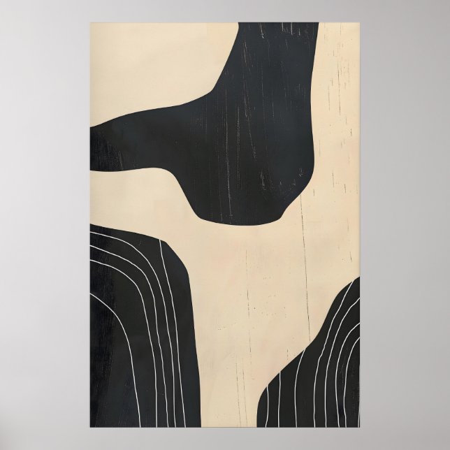 Impression Giclée d'art abstrait noir et beige Mod (Devant)