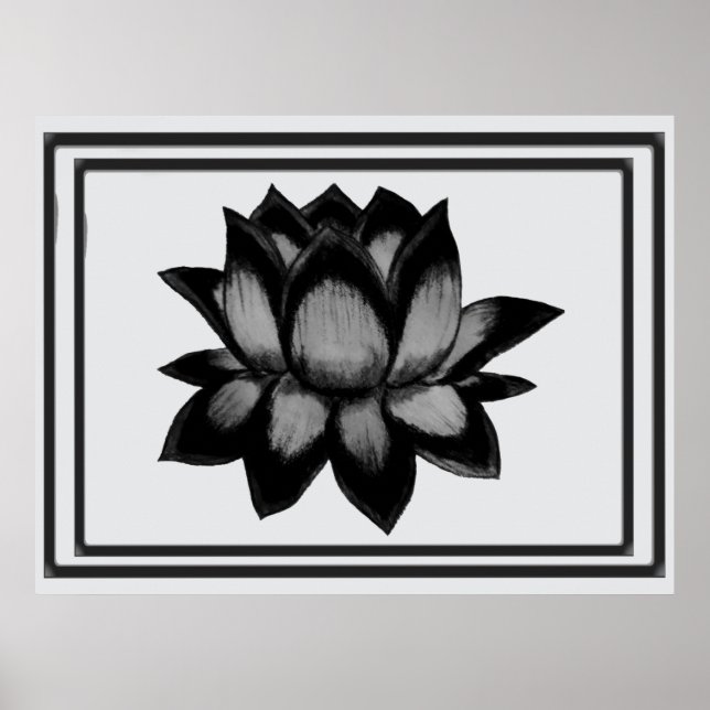 Impression Lotus Noir Gris,  Affiche (Semi-brillan (Devant)