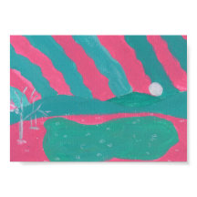 Impression minimaliste du paysage rose et vert