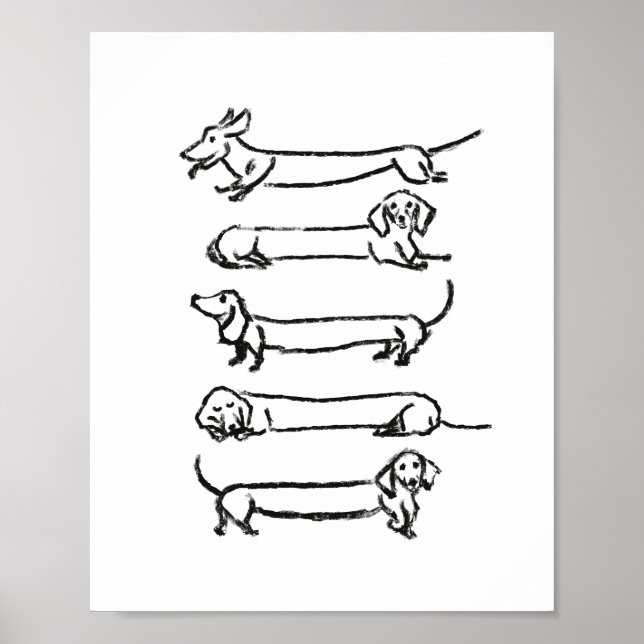 Impression minimaliste d'une esquisse Dachshund (Devant)