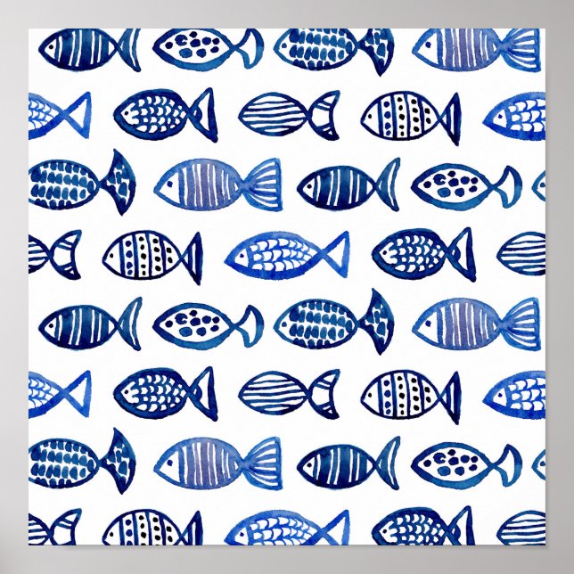 Impression motif de poisson bleu aquarelle. L'art  (Devant)