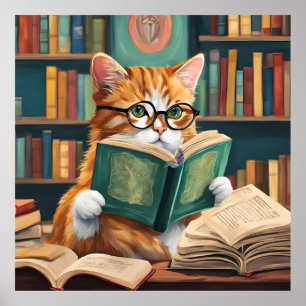 Impression murale de chat - Cute Reading Chat