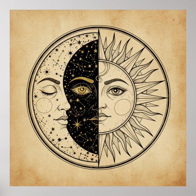 Impression mystique de style carte de tarot Soleil (Devant)