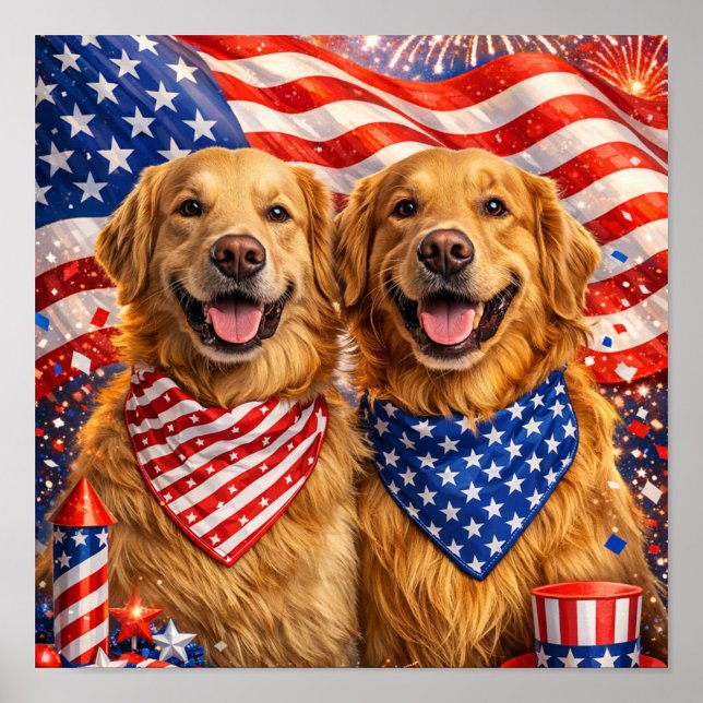 Impression patriotique, papier d'affiche de valeur (“Two retrievers, one big celebration.”)