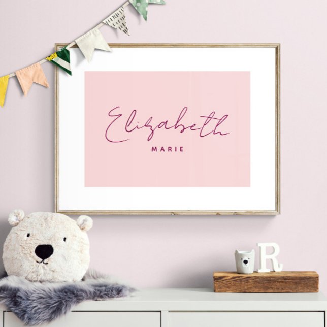 Impression personnalisée de prénom de bébé Art min (Shown with frame. Print is designed with white border so it looks matted.)