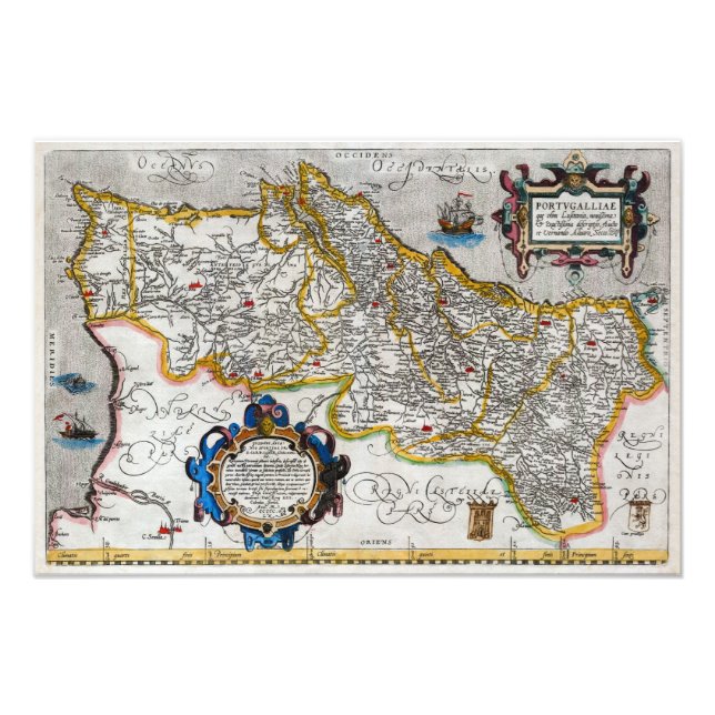 Impression Photo 1560 Map of le Portugal by Ortelius (Devant)