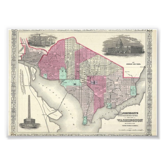 Impression Photo 1866 Johnson Map of Washington D.C. (Devant)