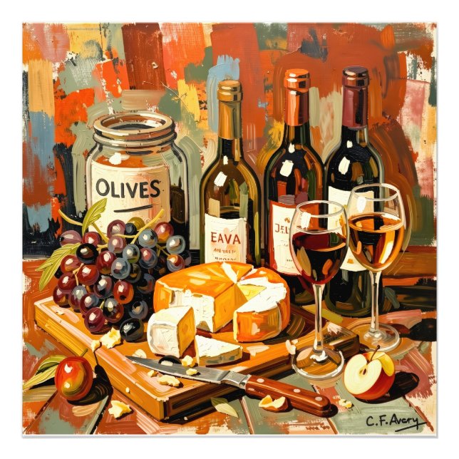 Impression Photo 27,03" x 27,03" Fromage Vin Olives (Devant)