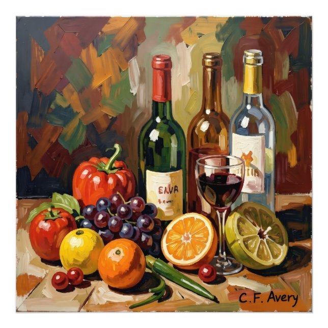 Impression Photo 27.03" x 27.03" Still Life Wine Fruit  (Devant)