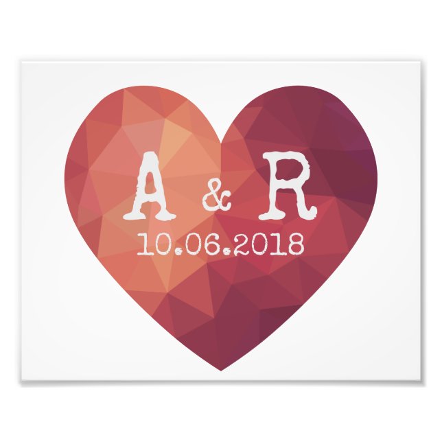 Impression Photo 3d Futur coeur rouge monogrammes et date (Devant)