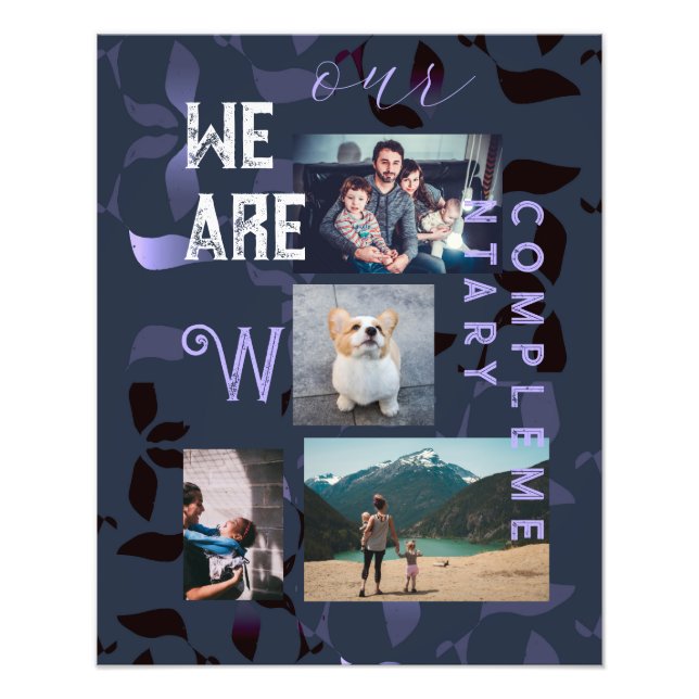 Impression Photo 4 Photos de famille et citations Feuilles bleu mar (Devant)