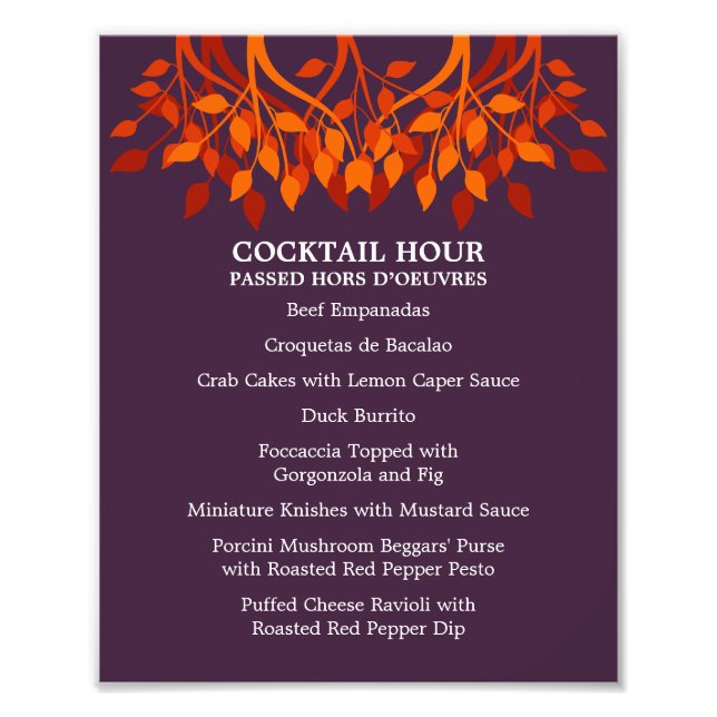 Impression Photo 8 x 10 Cocktail Table Menu pour l'encadrement (Devant)