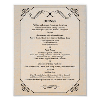 Impression Photo 8 x 10 Dîner table en lin Vintage Menu pour encadr