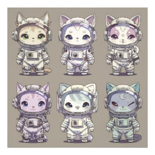 Impression Photo 9 Chibi Astronautes Chatons Équipage Spatial