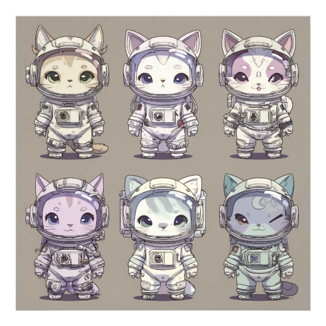 Impression Photo 9 Chibi Astronautes Chatons Équipage Spatial (Devant)