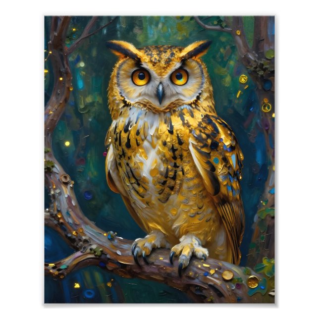 Impression Photo A Blue and Gold Majestic Owl   (Devant)