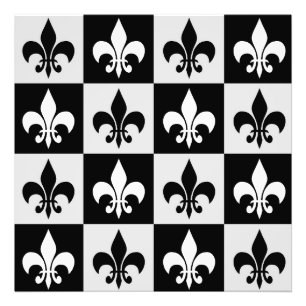 Impression Photo à damiers Blanc Noir Fleur-De-Lis Motif