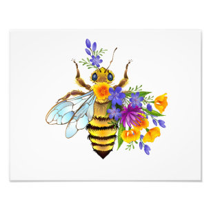Impression Photo Abeille à fleurs avec plantes sauvages