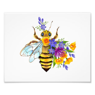 Impression Photo Abeille à fleurs avec plantes sauvages