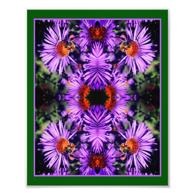 Impression Photo Abeille De Miel Sur Fleur D'Aster Violet Abstrait (Devant)