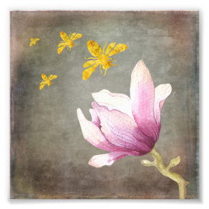 Impression Photo Abeilles de fleur et d'or d'aquarelle