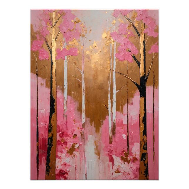 Impression Photo Abstract Pink and Gold Forest Painting (Devant)
