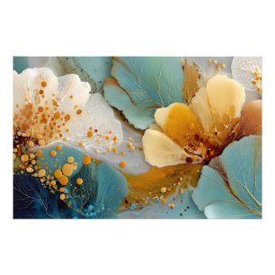Impression Photo Abstrait Fluide Moderne Sarcelle Or Bulles et Vein