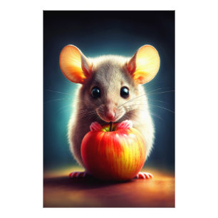 Impression Photo Adorable petit rongeur tenant la pomme rouge ferme