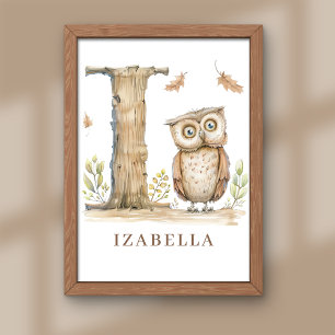 Impression Photo Affiche Alphabet Animal Lettre I Enfants Nom Hibou