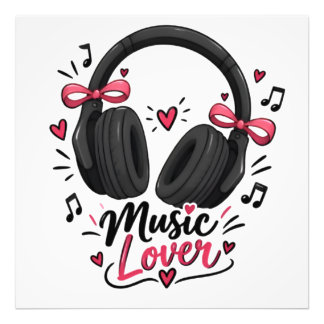 Impression Photo Affiche Cute Headphones Music Lover | Cœurs Roses