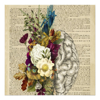 Impression Photo affiche d'anatomie du cerveau floral médical