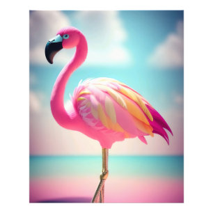 Impression Photo Affiche d'art flamant rose et bleu pastel