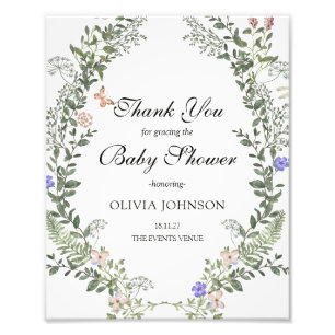 Impression Photo Affiche de Baby Shower Douce Verte Bohème Mixte