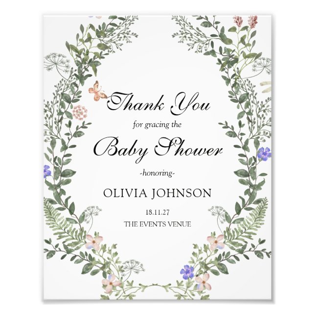Impression Photo Affiche de Baby Shower Douce Verte Bohème Mixte (Devant)