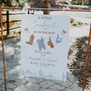 Impression Photo Affiche de bienvenue Baby shower de Cowboy à linge