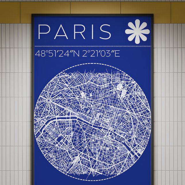 Impression Photo Affiche de carte de Paris circulaire de plan direc (blueprint inspired Paris map poster perfect for modern and design spaces )