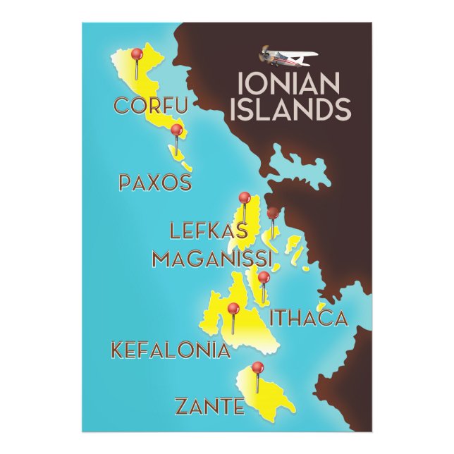 Impression Photo Affiche de carte des îles Ioniennes. (Devant)