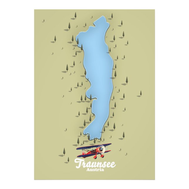 Impression Photo Affiche de carte du lac autrichien Traunsee (Devant)