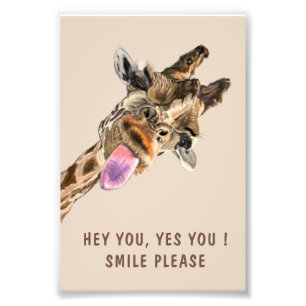 Impression Photo Affiche de girafe amusante Hé vous sourire s'il vo