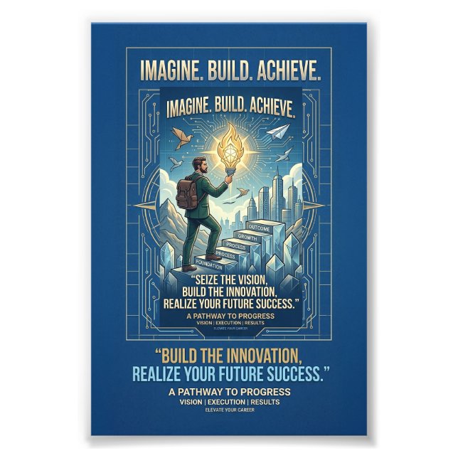 Impression Photo Affiche de motivation Imaginez Construire Réussir (Devant)