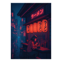 Affiche de nuit de ramen Cyberpunk – Ville japonai